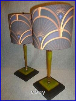 0846 G. F. Decor Splendor Art Deco Green Bakelite Lamps (pair)