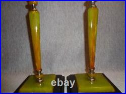 0846 G. F. Decor Splendor Art Deco Green Bakelite Lamps (pair)