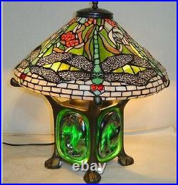 14 Tiffany-Style Green Dragonfly Table Desk Accent Lamp Glass Stained Art Shade