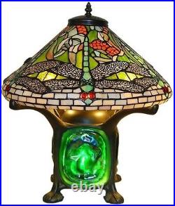 14 Tiffany-Style Green Dragonfly Table Desk Accent Lamp Glass Stained Art Shade