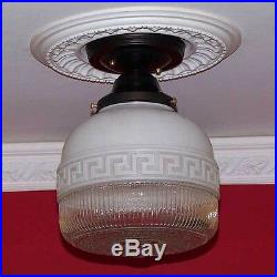 156 Vintage Glass Greek key Ceiling Light Lamp Fixture ArTs & Crafts 1 of 2