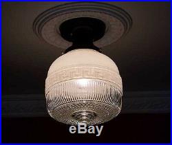 156 Vintage Glass Greek key Ceiling Light Lamp Fixture ArTs & Crafts 1 of 2