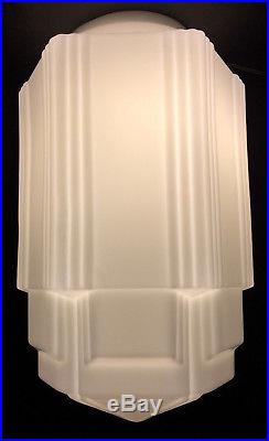 16 1/2 Tall White Opal Glass Art Deco SkyScraper Pendant Light Lamp Shade USA