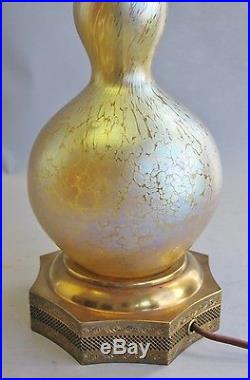 16 Tall Yellow Iridized LOETZ PAPPILON Art Glass Lamp c. 1920 antique vase