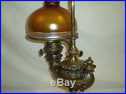 1875 Tiffany P&A Harvard Student Oil Lamp with Art Glass shade