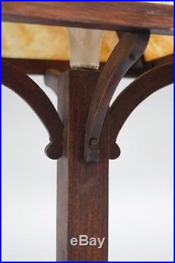1910 Antique Arts & Crafts Oak Table Lamp w Caramel Slag Glass Craftsman (9223)