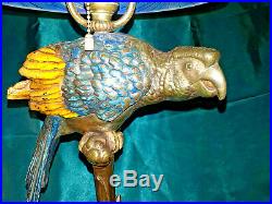 1910 Art Nouveau Naturalist Pompeian Bronze Clad Parrot Lamp Art Glass Shade