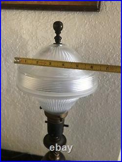 1920's-30's Rare Art Deco Table Lamp Green Marble Holophane Shade Industrial