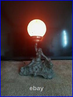 1920's art deco End Of Day Czech Glass Ball Sea Serpent/Nude Lady Lamp