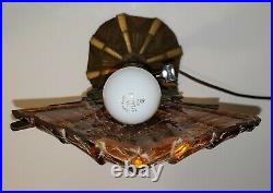 1920s-30s Rare Art Deco Metal Lamp, Original Amber Crackle Glass Slip Shade, NR