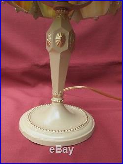 1920s ART NOUVEAU BOUDOIR LAMP With SLAG GLASS SHADE