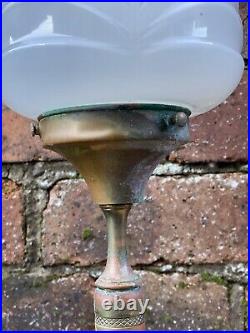1920s Art Deco Copper Verdigris Table Lamp With Opaline Glass Shade