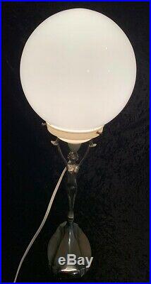 1930's Art Deco Chrome Diana Lady Lamp with Glass Orb Shade