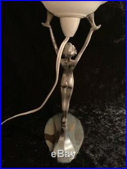 1930's Art Deco Chrome Diana Lady Lamp with Glass Orb Shade