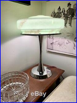 1930's Art Deco Green Marble Glass Table Lamp