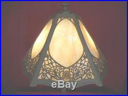 1930s ART NOUVEAU TABLE LAMP With SLAG GLASS SHADE-RAINAUD