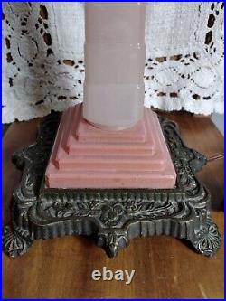 1930s Art Deco Mixed Coralex Pink Glass/Painted & Stone Table Lamp