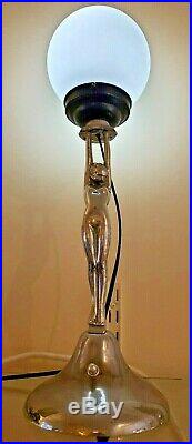 1930s NUDE LADY DIANA LAMP BASE Milk glass ART DECO GLASS LIGHT SHADE BAKELITE