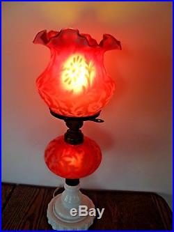 1940's Cranberry Opalescent Daisy & Fern Lamp Fenton Glass Company for LG Wright