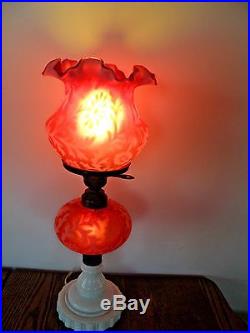 1940's Cranberry Opalescent Daisy & Fern Lamp Fenton Glass Company for LG Wright