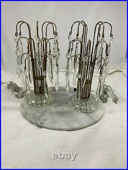 1950s Waterford Style Art Deco Table Lamps With Crystal Prisms Set of Two