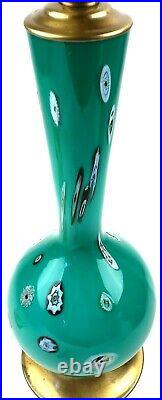 1960's MCM Murano Italian Glass Table Lamp Aqua Blue Millefiori