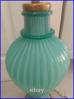 1960's Murano Hand Blown Ribbed Turquoise/Seafoam Seguso Glass Lamp by MARBRO