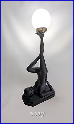 1960s Vintage Art Deco Nude Female Table Lamps 33 Black Sculptures 3 Lamp Set