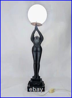 1960s Vintage Art Deco Nude Female Table Lamps 33 Black Sculptures 3 Lamp Set