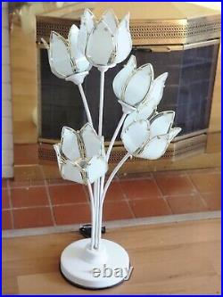 1970's Mid-Century Modern Art Deco 5 Lotus Flower Glass Table Floor Lamp