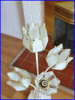 1970's Mid-Century Modern Art Deco 5 Lotus Flower Glass Table Floor Lamp