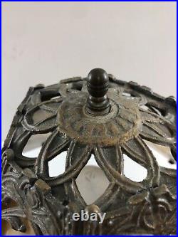 19 Antique Lead Art Nouveau 6 Panel Shade 4 Panel Amber Slag Glass Lamp