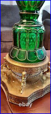 19th Century Emerald Green and Gold Glass Bohemian Moser Lamps, Pair of 2