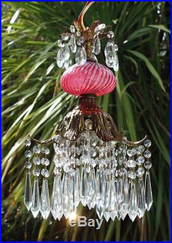 1 Lily Crystal ceiling Lamp Chandelier Fenton Cranberry art Glass swirl Optic