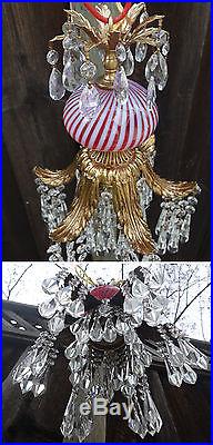 1 Lily Crystal ceiling Lamp Chandelier Fenton Cranberry art Glass swirl Optic
