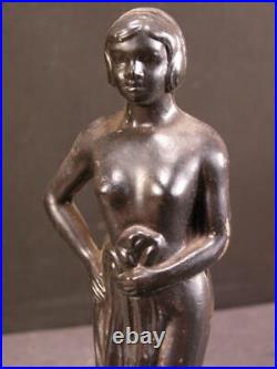 20's Art Deco Nude Woman Girl Figure Statue Lady Lamp Iridescent Glass EGG Light