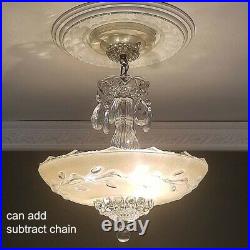 218 Vintage arT DEco Ceiling Glass Light Lamp Fixture Chandelier pink 3 light