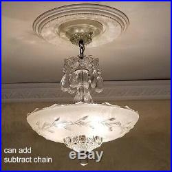 219 Vintage arT DEco Ceiling Glass Light Lamp Fixture Chandelier white 3 light