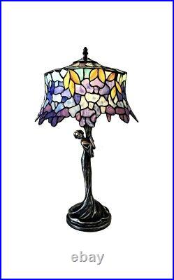 22 Antique Bronze Finish Stained Glass Wisteria Tiffany Style Table Lamp