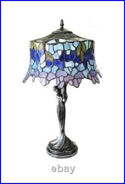 22 Antique Bronze Finish Stained Glass Wisteria Tiffany Style Table Lamp