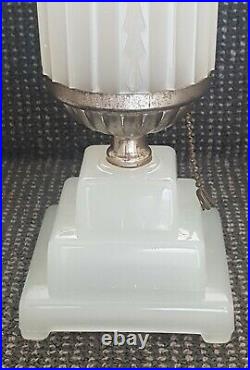 2 American Art Deco Milk Glass Lamps Torpedo Bullet Skyscraper Machine Age
