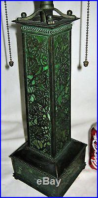 #2 Antique Mission Arts Crafts Riviere Studios Bronze Art Glass Lamp Tiffany Era