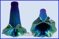 (2) CALLA LILIES Art Nouveau Glass Lamp Shades IRIDIZED Hand Blown DECO light