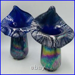2 Hand Blown Cobalt Art Glass Jack In The Pulpit Lamp Shades Iridescent Stretch