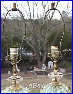 2 MURANO Mid-Century Gold RIBBED GOLD Alfredo Barbini Style Art Glass LAMPS Pair