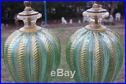 2 MURANO Mid-Century Gold RIBBED GOLD Alfredo Barbini Style Art Glass LAMPS Pair