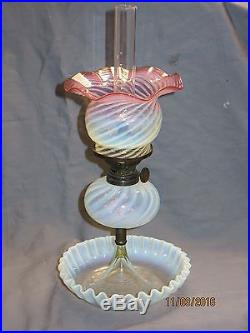 2 Very Well Known DQMP Miniature Art Glass Antique Oil Kerosene Lamp Shades