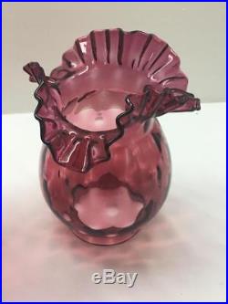 2 Vtg Fenton Cranberry Coin Dot Ruffled Lamp Shades Hurricane Gone with the Wind