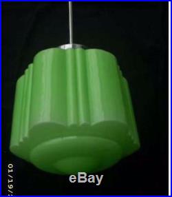 2 vintage art deco Ceiling lamp 1920/30. 1 Creme and 1 green opaline glass