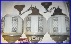 3 Antique Architectural Skyscraper Light Lamp Glass Globe Shade Art Deco Fixture